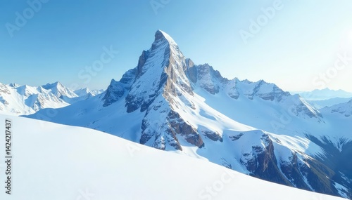 Wallpaper Mural Snow-covered mountain peak, pristine white landscape, rocks, isolated, whitebackground Torontodigital.ca