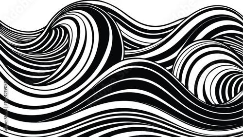 Abstract black and white optical illusion art with wavy stripes for backgrounds