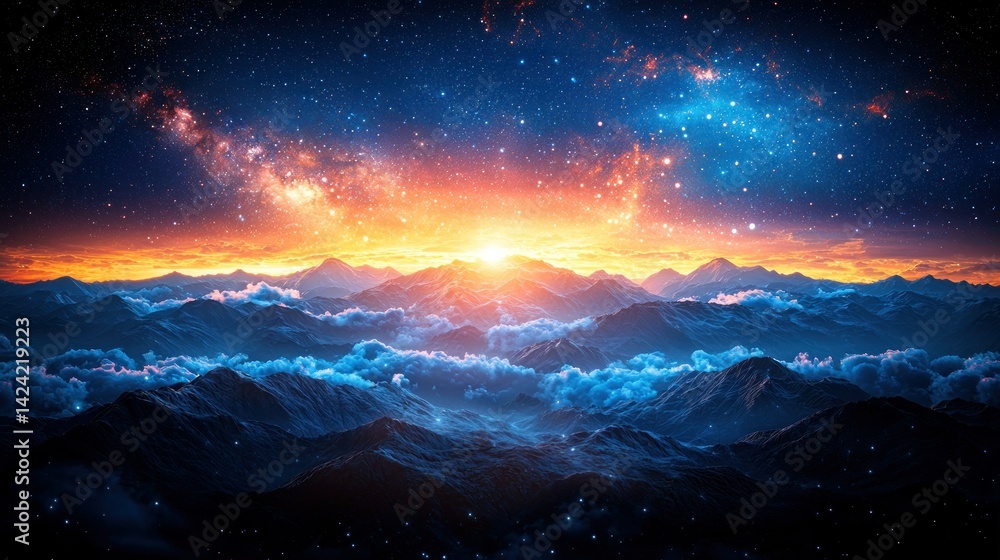 Fototapeta premium Cosmic mountain sunrise