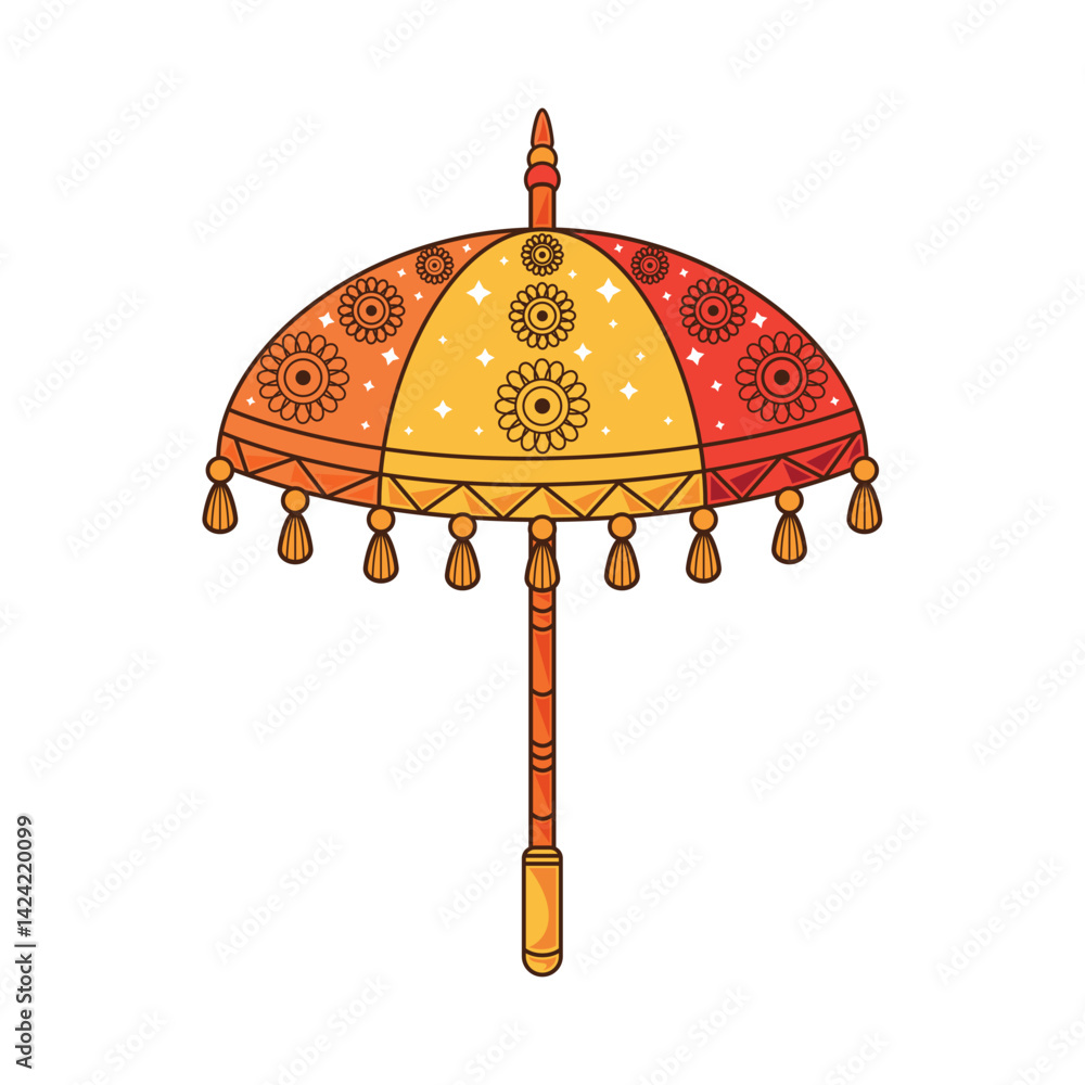 Indian Umbrella Yellow Red Ornament Ceremony Festival Decor Traditional Shade Vector