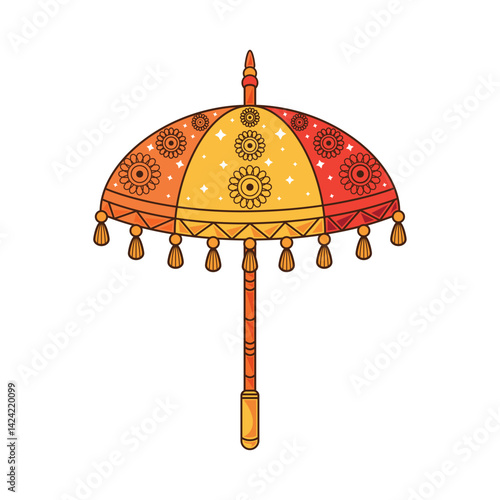 Obraz na płótnie Indian Umbrella Yellow Red Ornament Ceremony Festival Decor Traditional Shade Vector w salonie