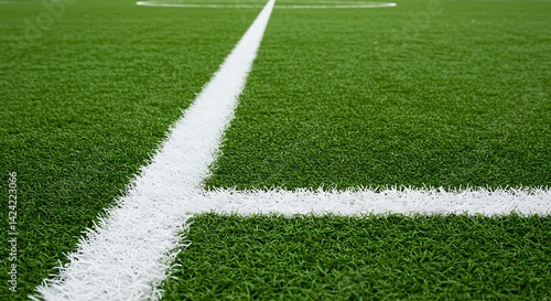 Football field with markings on green turf
