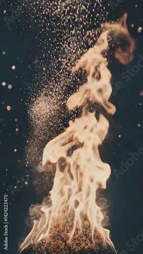 An intense bonfire with sparks and smoke swirling upward in slow motion 