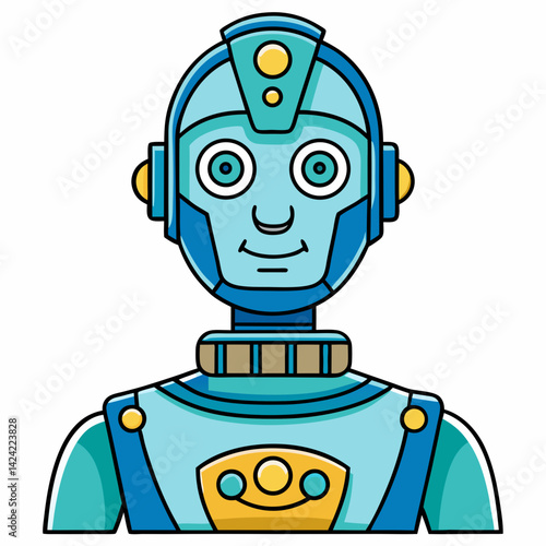 Friendly Cartoon Robot Illustration Technology Design Artificial Intelligence Concept For Future