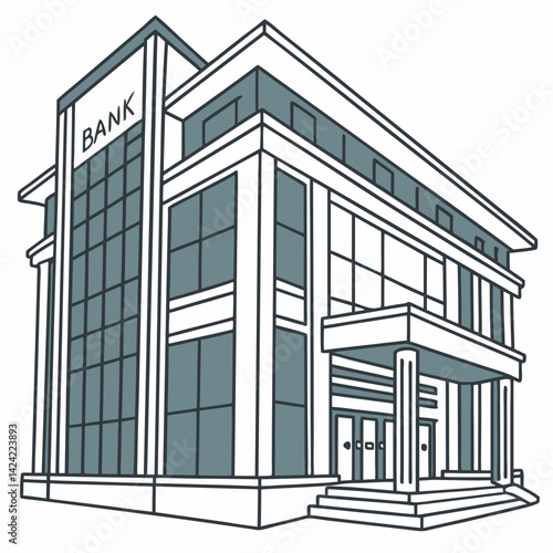 Vector Illustration Of A Bank Building Financial Institution With Modern Architecture