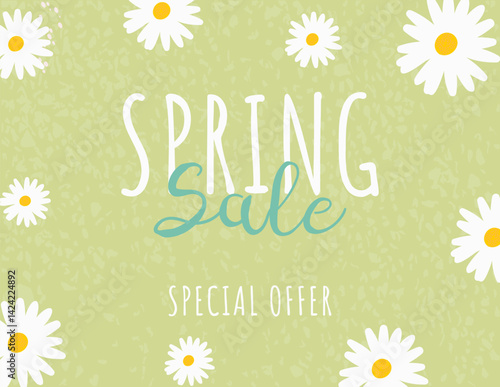 Hand drawn cutest banner for Spring Sale with Flowers and Texture. Handwritten Floral template for Spring Season. Vector illustration