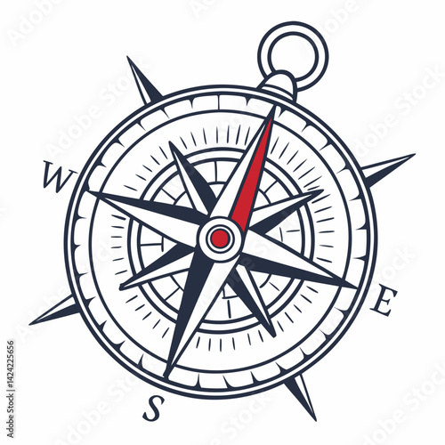 Detailed Compass Illustration Navigational Tool With Directional Indicator Rose On White Background