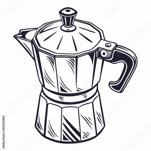 Vintage Italian Moka Pot Espresso Maker Vector Illustration Outline Isolated