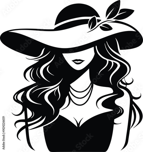 Elegant Woman in a Wide-brimmed Hat Silhouette