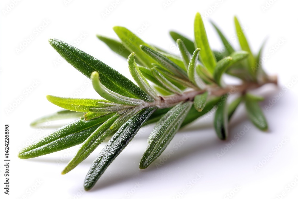 Fototapeta premium Fresh Rosemary Sprig: A Vibrant, Close-Up Botanical Study