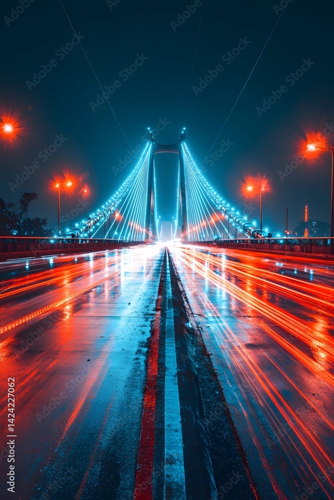 Obraz premium The cable-stayed bridge illuminated by night lights