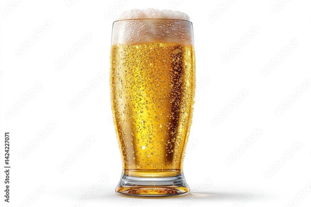 Refreshing Golden Beer: Icy Glass, Frothy Head, Crisp Visual Refreshing Golden Beer: Icy Glass, Frothy Head, Crisp Visual