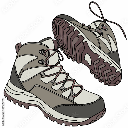 Illustration Of Hiking Boots With Laces Designed For Outdoor Adventures