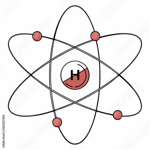 Hydrogen Atom Model Depicting Electrons Orbiting Nucleus Scientific Illustration Design