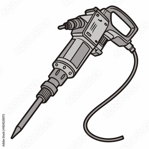 Jackhammer Construction Equipment With Power Cable Illustration On A White Background