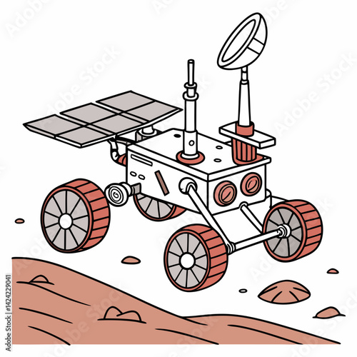 Cartoon Mars Rover Exploration Vehicle On Red Planet Surface Illustration