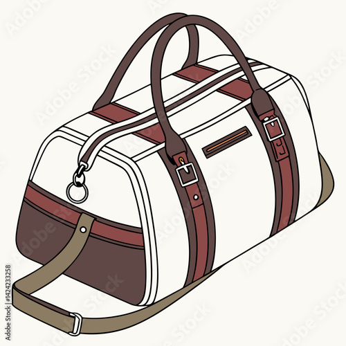 Stylish Vector Illustration Of A Classic Duffle Bag With Shoulder Strap And Handles