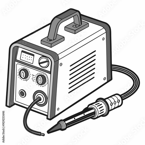 Illustrated Welding Machine Equipment With Cables And Control Knobs Industrial Design