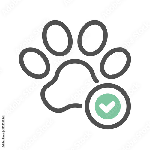 Paw Print with Check Icon Representing Pet-Friendly and Animal Care