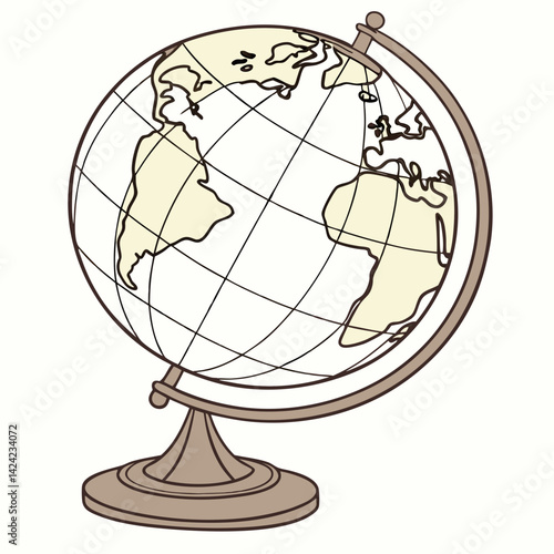 Illustrated Globe World Map Standing On Brown Base Perfect For Educational Resources