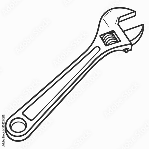 Outline Illustration Of An Adjustable Wrench Tool Used In Mechanical Engineering