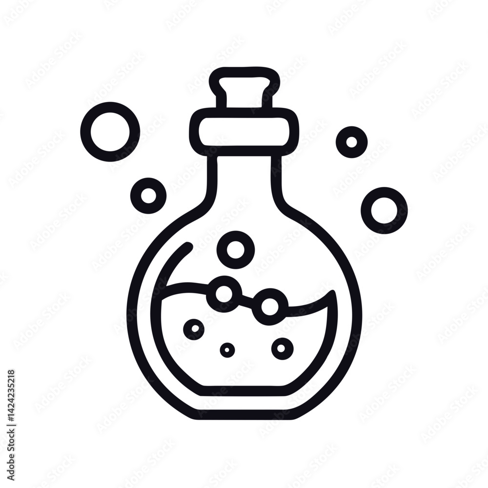 Potion Bottle with Bubbles Icon Representing Magical Elixirs and Mystical Brews Potion Bottle with Bubbles Icon Representing Magical Elixirs and Mystical Brews
