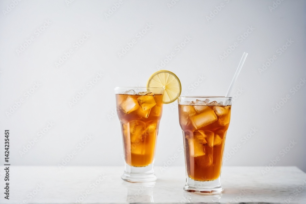 Chilled Ice Lemon Tea with Fresh Citrus Slices – Summer Refreshment and Cool Beverage Concept Chilled Ice Lemon Tea with Fresh Citrus Slices – Summer Refreshment and Cool Beverage Concept