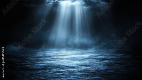 Dark blue mystical underwater scene
