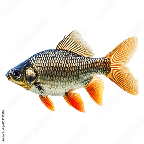 Obraz na płótnie A single fish with sharp fins reflective body and textured scales depicted from the side view over a transparent background w salonie