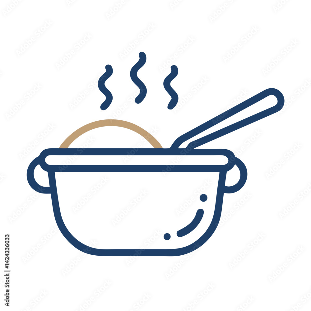 Pot with Ladle Icon Representing Soup or Stew Preparation and Cooking Pot with Ladle Icon Representing Soup or Stew Preparation and Cooking