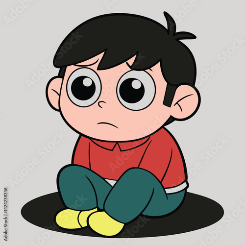 Cartoon Boy Sitting Feeling Sad And Lonely Expressing Negative Emotions