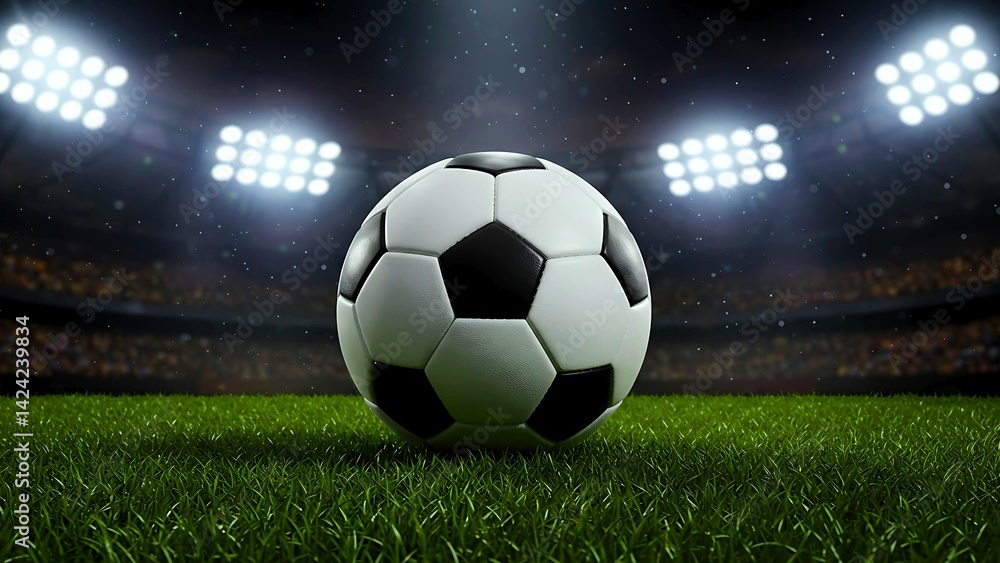 Fototapeta premium Game Time Vibes Stadium Spotlight on Soccer Ball World Football Day