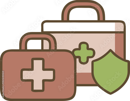 First aid kit vector illustration shows a medical aid briefcase, an essential travel symbol