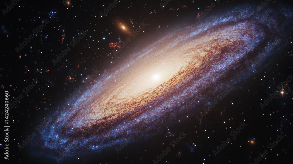 Fototapeta premium A cosmic spectacle unfolded, where nebulae painted swirling canvases across the inky expanse, illuminated by distant galaxies that pulsed with celestial energy and the subtle hum of dark matter 