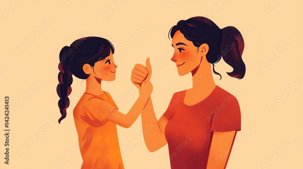 Mother Daughter Thumbs Up Happy Family Positive Attitude Mother Daughter Thumbs Up Happy Family Positive Attitude