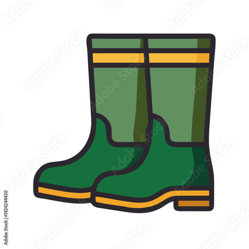 Rubber Farming Boots Icon Representing Agricultural Footwear and Outdoor Protection