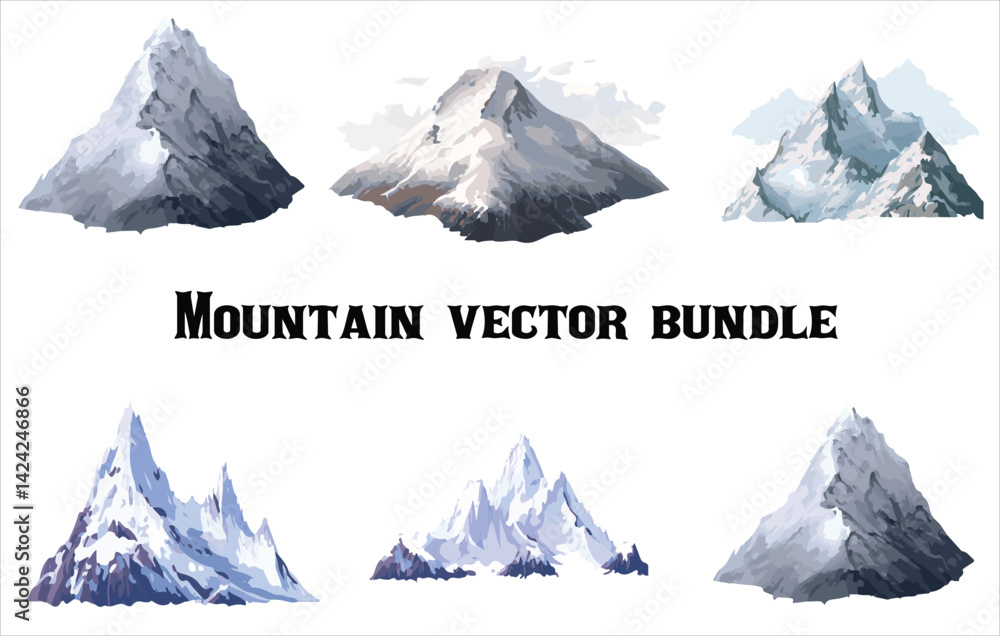 Mountain vector bundle , Mountains icon vector set. Hike, travel vector illustration sign collection. Set of rocky mountains silhouette.