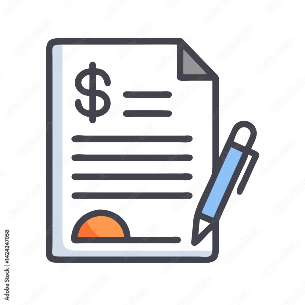 Signed Financial Document Icon Representing Approved Agreement and Official Paperwork Signed Financial Document Icon Representing Approved Agreement and Official Paperwork