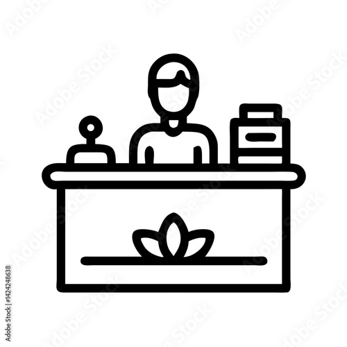 Spa Reception Desk Icon Representing Wellness Center Front Desk and Customer Service