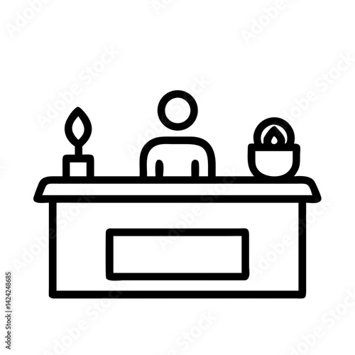 Spa Reception Desk Icon Representing Wellness Center Front Desk and Customer Service