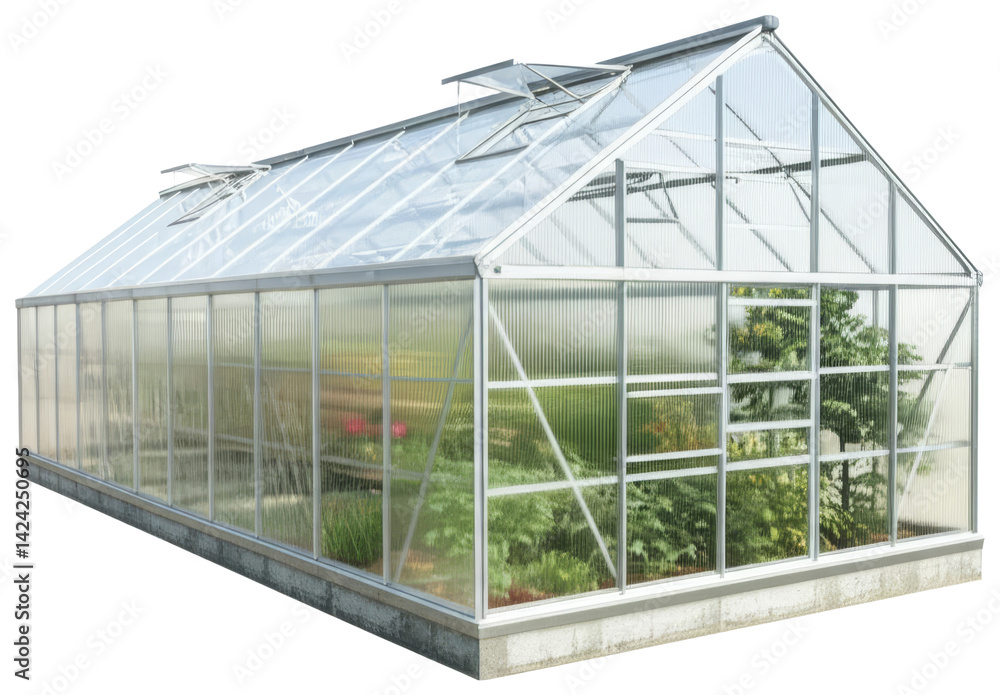 Obraz premium Modern Greenhouse with Plants Inside, transparent background png