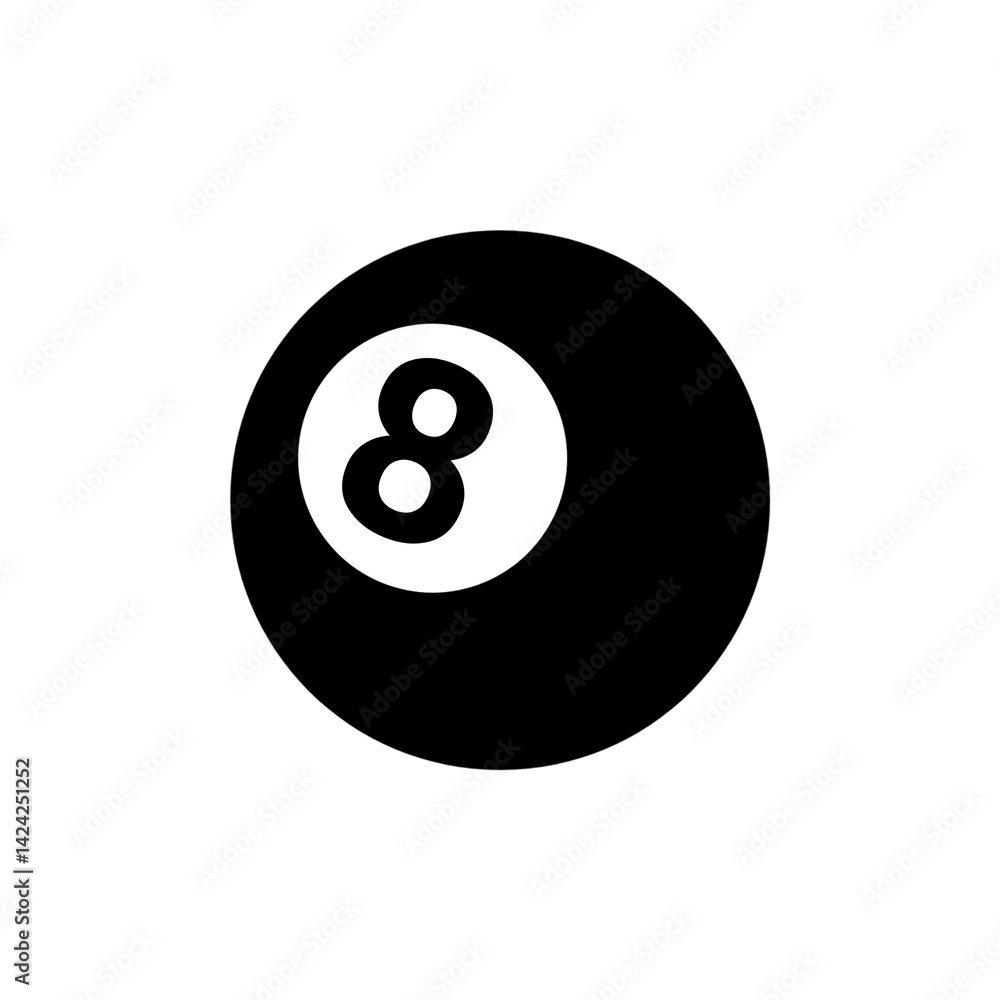 Black eight ball billiard icon in flat style on white background. Black eight ball billiard icon in flat style on white background.