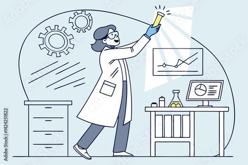 Female Scientist Conducting Experiment In Laboratory With Scientific Equipment