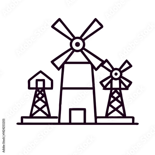 Windmill Farm Structure Icon Representing Agricultural Operation