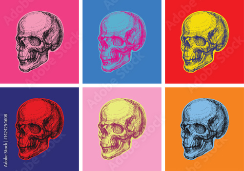 Hand Drawn Human Skull. Hand Drawn Sketch Vector illustration. Pop art.