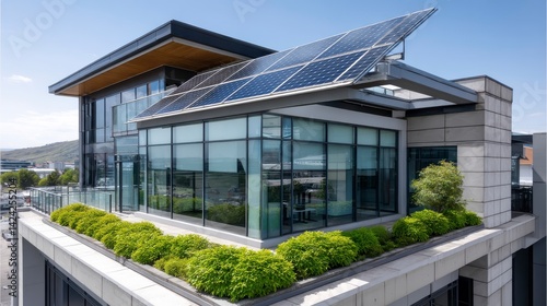 Wallpaper Mural Modern Office Building with Solar Panels and Green Roof Features Torontodigital.ca