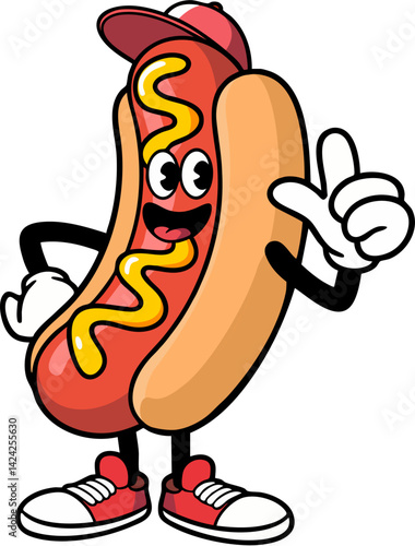 Cheerful Hot Dog Character with Thumbs Up Gesture and Sneakers Vector Illustration