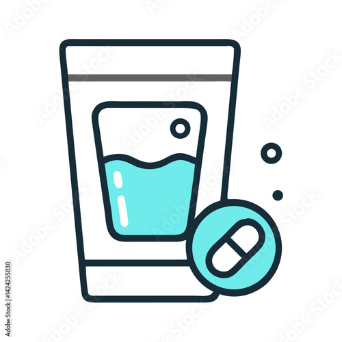 Glass of Water with Tablet Icon Representing Oral Medication Intake