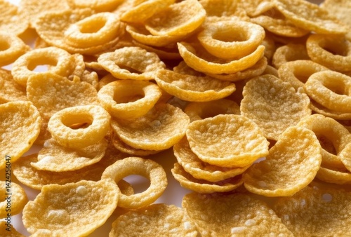 Golden cereal pieces close-up view