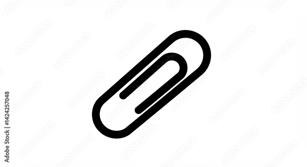 Minimalist Paper Clip: Black Outline on White Background, Office Supply Icon Minimalist Paper Clip: Black Outline on White Background, Office Supply Icon